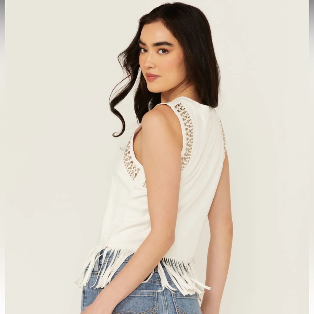 NWT//IDYLLWIND IVORY LILLIAN STUDDED FRINGE FAUX SUEDE TANK TOP - Picture 3 of 6